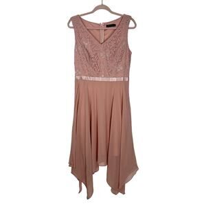 Meetjen Peach Sleeveless V-neck Fit & Flare Lace Flowy Hemline Midi Dress Size L